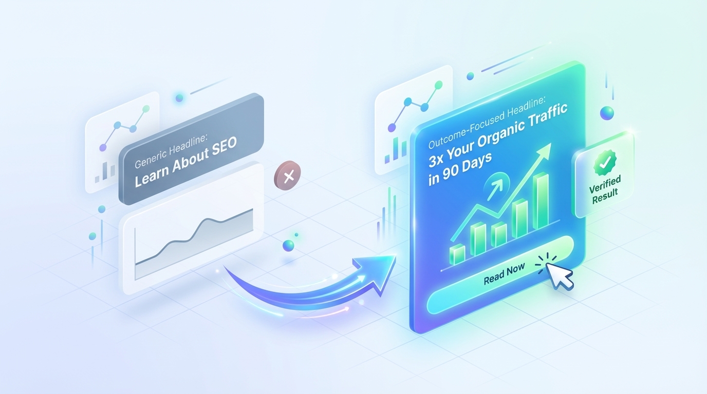 writing outcome focused headlines that promise a specific result over general education